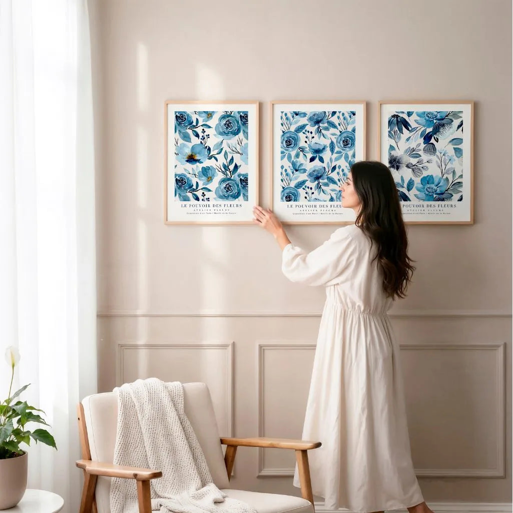 blue pattern poster set wall art for bedroom