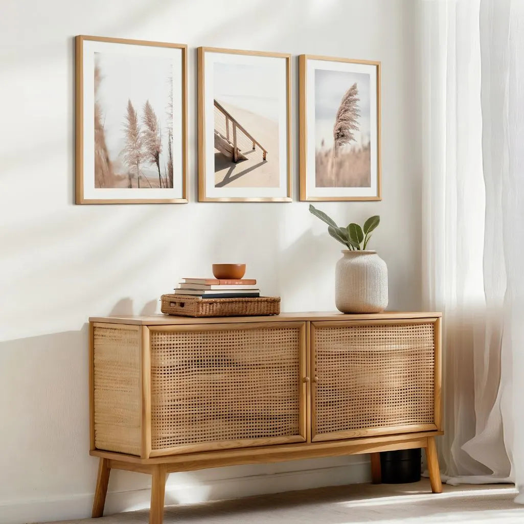Soft beige pampas wall art set of 3 minimalist interior
