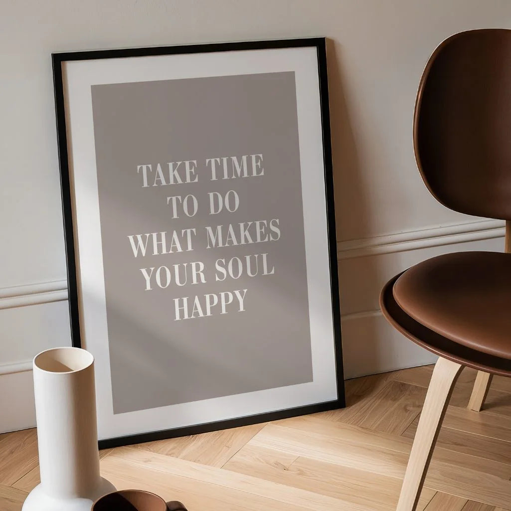 motivational quote poster in calm modern bedroom interior