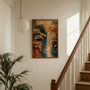 terracotta and blue waterfall wall decor print for cozy bedroom and contemporary home styling