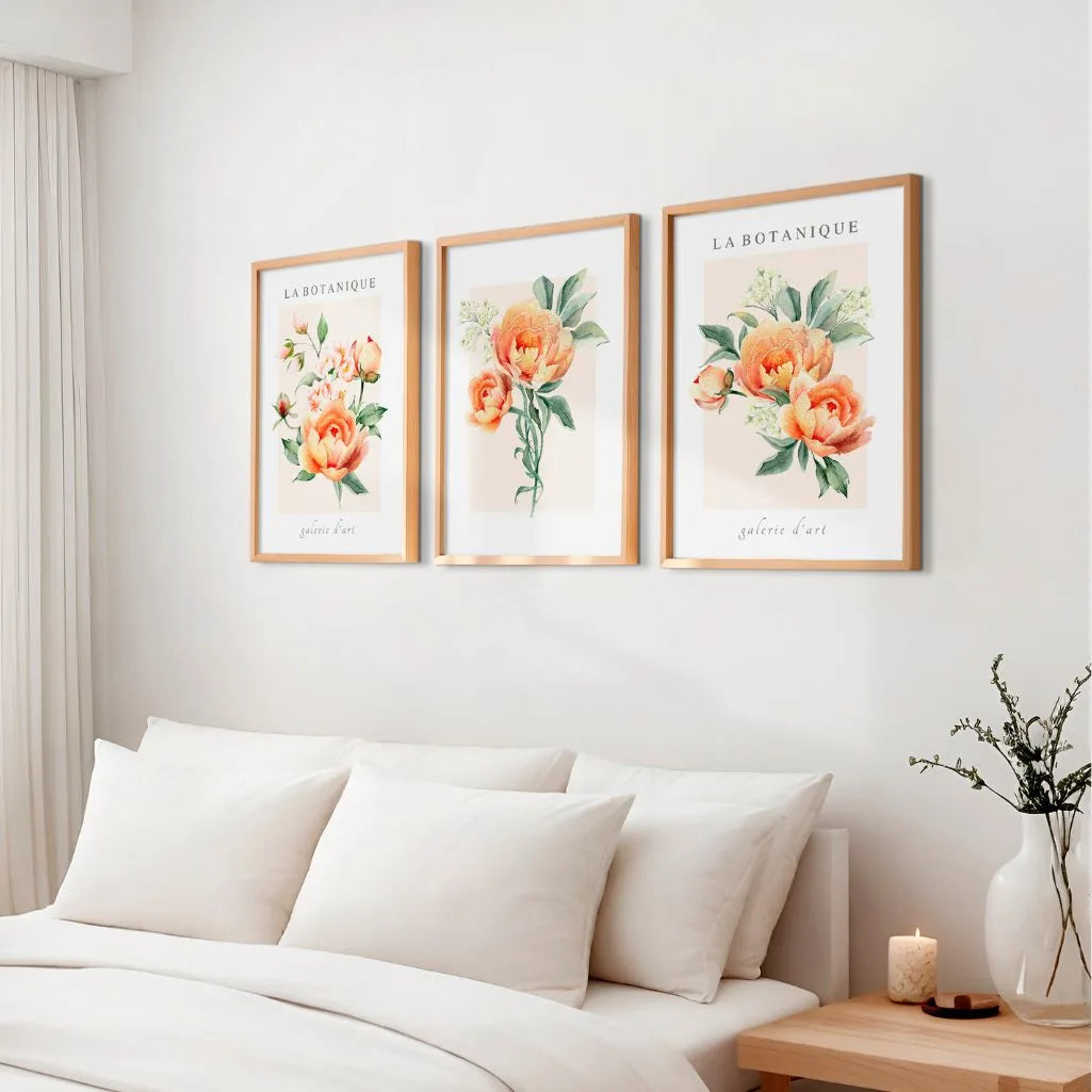 peach botanical poster set wall art for bedroom decor