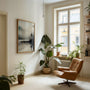 Watercolor lake reflection poster displayed in gallery wall with modern interior