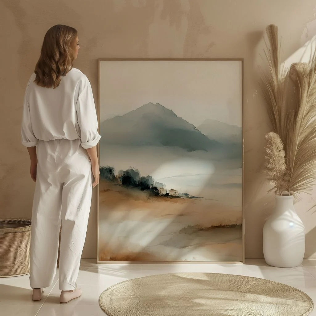 watercolor mountain wall art living room decor