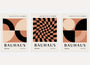 bauhaus poster set of 3 with caramel cream and black wavy checkerboard and semicircles