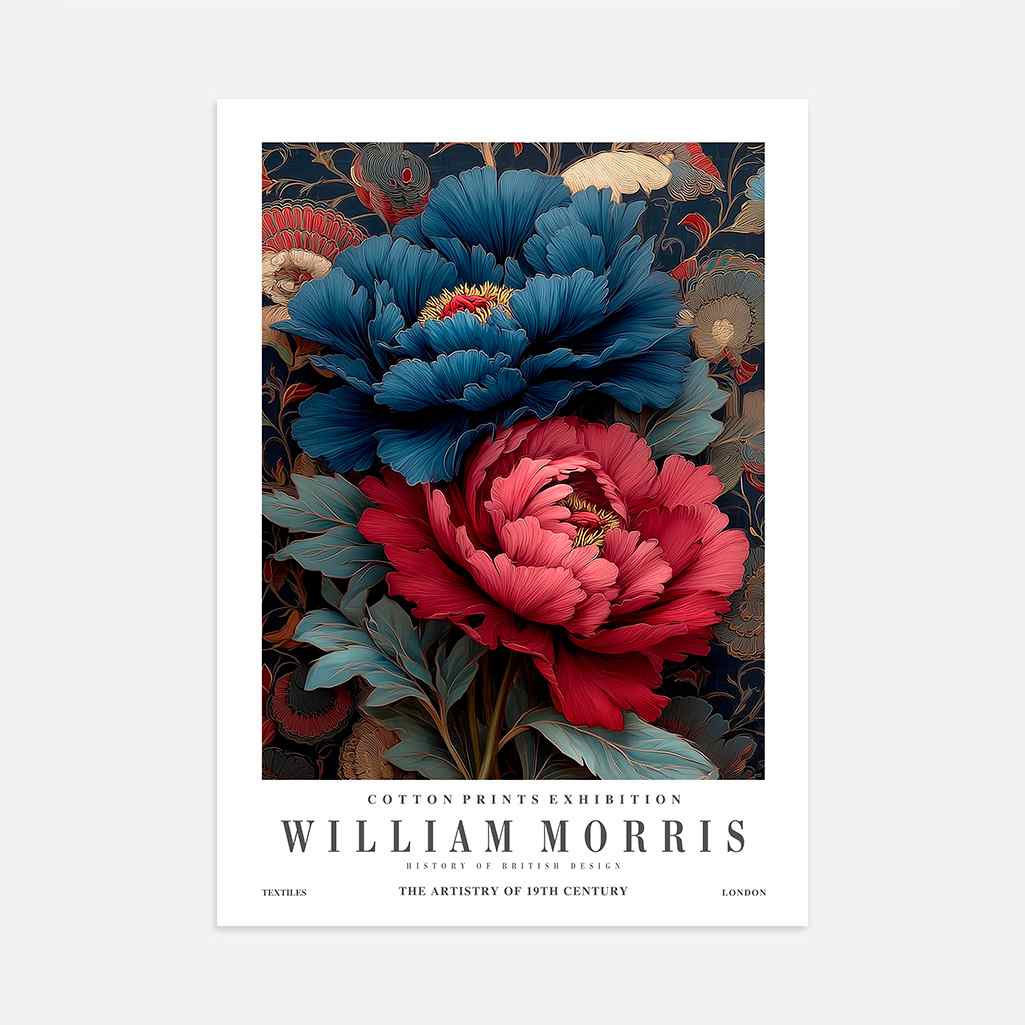 William Morris Navy and Red Flowers Poster