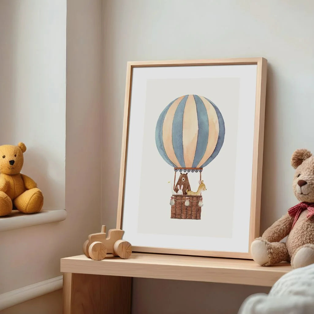 woodland animal balloon poster kids bedroom wall art